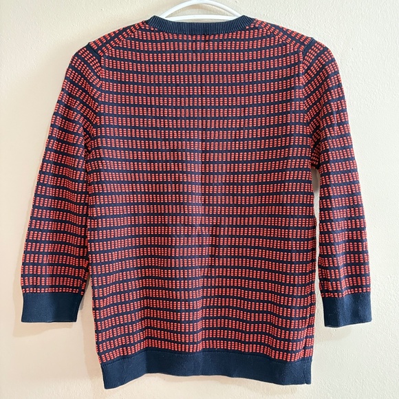 $19❄️ J. Crew Navy & Orange Light Weight Cotton 3/4 Sleeve Crewneck Sweater - Picture 11 of 15